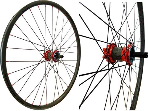 Ruedas de bicicleta de montaña : POP-Products MTB AM Disc - Rueda trasera para bicicleta de montaña (carbono, 27, 5", 32 orificios), color rojo y negro