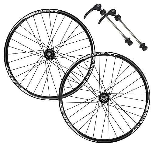 Ruedas de bicicleta de montaña : QHY Juego De Ruedas De Bicicleta De Montaña, Rueda De Bicicleta Llanta MTB De Aleación Aluminio De Doble Pared Lanzamiento Rápido Freno De Disco 8-11 Velocidad 32H (Color : Black, Size : 29 Inch)