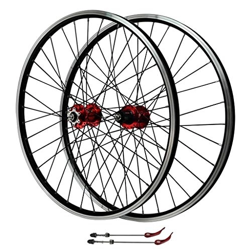 Ruedas de bicicleta de montaña : Ruedas de Bicicleta MTB 26, Pared Doble Bicicleta Montaña Buje Rodamientos Sellados Freno En V Freno Disco / Híbrido 9 / 10 / 11 Velocidad (Color : Rojo)