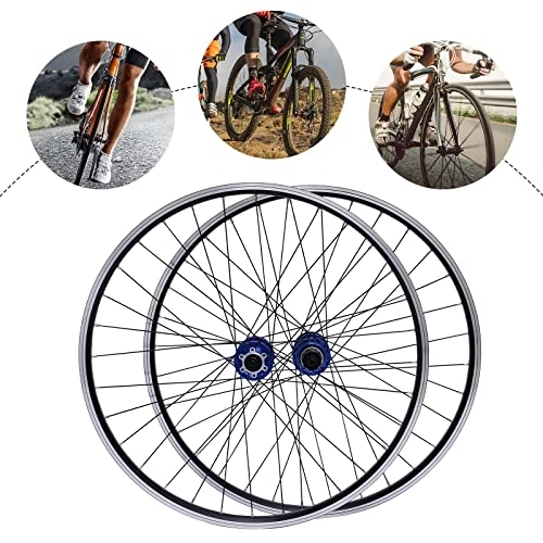 Ruedas de bicicleta de montaña : SOLOCJNL Juego de ruedas de bicicleta de montaña, aleación de aluminio de 27, 5 pulgadas, freno de disco, liberación rápida, MTB delantera trasera negra, buje azul, carga de 441 kg
