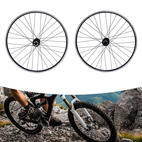 Ruedas de bicicleta de montaña : SOLOCJNL Juego de ruedas de bicicleta de montaña, aleación de aluminio de 27, 5 pulgadas, freno de disco, liberación rápida, MTB delantera trasera negra, buje negro, carga de 441 kg