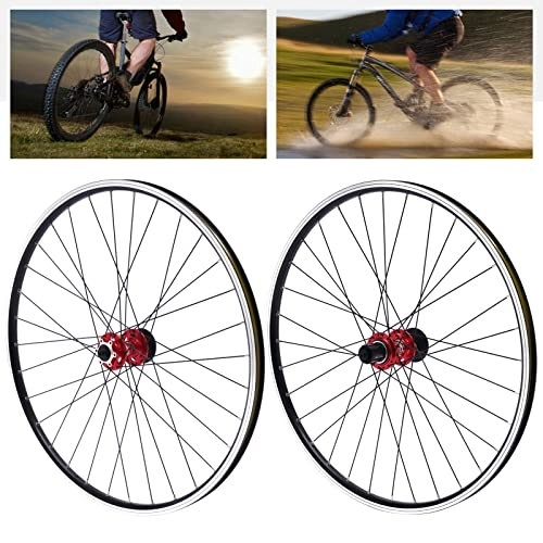 Ruedas de bicicleta de montaña : SOLOCJNL Juego de ruedas de bicicleta de montaña, aleación de aluminio de 27, 5 pulgadas, MTB, freno de disco, buje rojo, cierre rápido, rueda delantera trasera, carga de 200 kg, adecuado para cassette