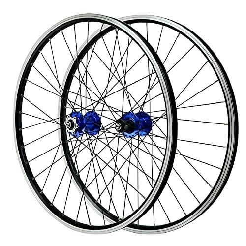 Ruedas de bicicleta de montaña : TYXTYX 26 pulgadas 27.5 pulgadas 29er juego de ruedas de aleación de aluminio de doble pared V-Brake MTB Ciclismo Ruedas 32 agujeros para 7-12 velocidades (color : azul, tamaño: 27.5 pulgadas)