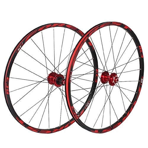 Ruedas de bicicleta de montaña : VPPV Ruedas de Bicicleta de 26 Pulgadas Llanta MTB de 27, 5", Aleación Aluminio Freno Disco 24 Hoyos Híbrido / Montaña 11 velocidades (Color : Rojo, Size : 26 Inch)