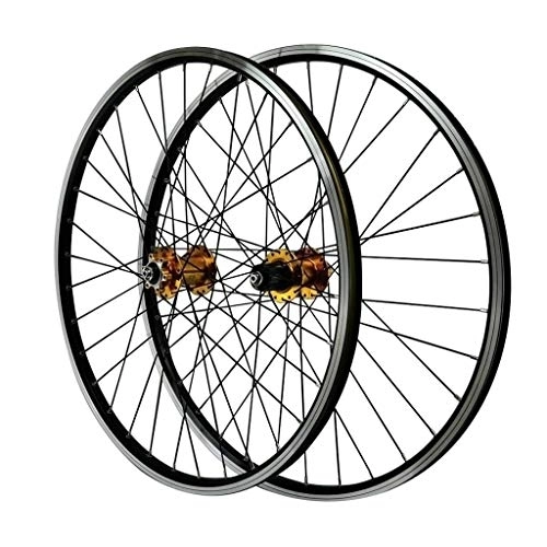 Ruedas de bicicleta de montaña : VPPV Ruedas de MTB de 26 Pulgadas, Aluminio Freno de Disco de 6 Clavos / Freno En V 32 Hoyos Ruedas de Ciclismo para Volante 7 / 8 / 9 / 10 / 11 (Color : Gold, Size : 26inch)