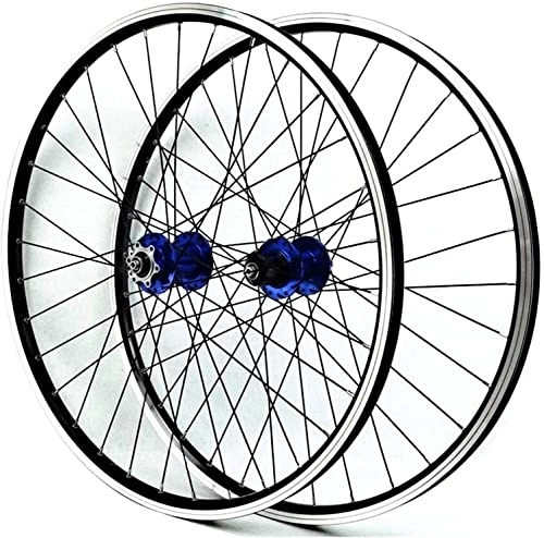 Ruedas de bicicleta de montaña : Wheelset 26 / 27.5 / 29"Ruedas de Bicicleta, Pared Doble MTB Rim Mountain Ciclismo Reloje Quick Disco / V Freno de 32 Agujero Disco 7 8 9 10 11Speed Road Wheel (Color : Blue Hub, Size : 26inch)