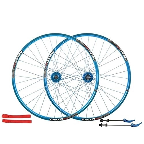 Ruedas de bicicleta de montaña : ZCXBHD 26 Pulgadas Bicicleta Montaña Freno Disco Juego De Ruedas 32 Hoyos Aleación Aluminio Pared Doble Liberación Rápida 7 / 8 / 9 / 10 Velocidad Casete (Color : Blue)
