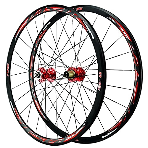 Ruedas de bicicleta de montaña : ZCXBHD 700C Bike Bike Wheelset Disc Freno Rueda de Bicicleta (Frente + Trasero) Aleación de Aluminio de Doble Pared MTB Rim Lanzamiento rápido 7 8 9 10 11 Velocidad (Color : Red, Size : 700C)