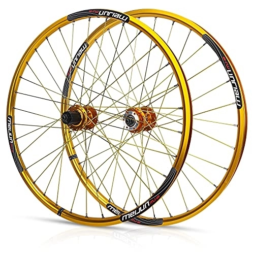 Ruedas de bicicleta de montaña : ZCXBHD Juego de ruedas para bicicleta de montaña de 26 pulgadas, doble pared, aleación de aluminio, ruedas MTB, 7 / 8 / 9 / 10 velocidades, volante QR 32 agujeros (Color: dorado, tamaño: 26 pulgadas)