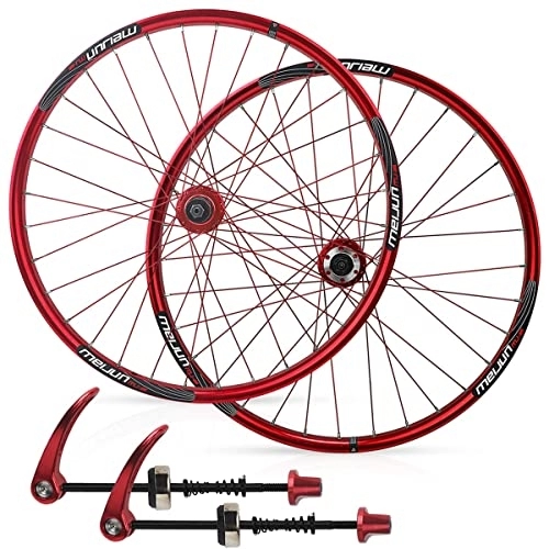 Ruedas de bicicleta de montaña : ZCXBHD (US Stock Mountain Bike Wheelset 26 pulgadas doble pared aleación de aluminio freno de disco MTB ruedas 7 / 8 / 9 / 10 velocidades Cassette volante QR 32 agujeros (color: rojo, tamaño: 26 pulgadas)
