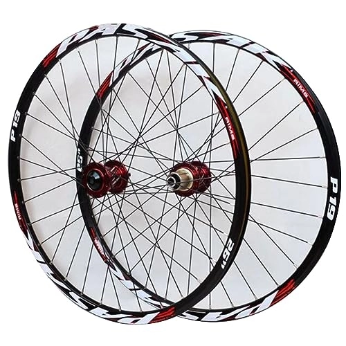 Ruedas de bicicleta de montaña : ZECHAO Juego Ruedas MTB 26 27, 5 29", Rueda Freno de Disco 32 Radios Ruedas Bicicleta Montaña Conversión Libre de Eje Pasante / liberación Rápida 7 / 8 / 9 / 10 Velocidades Wheelset (Color : Red hub, Size :
