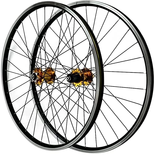 Ruedas de bicicleta de montaña : ZECHAO Ruedas de Bicicleta de montaña 26 / 27.5 / 29 Pulgadas Aleación de Doble Pared llanta MTB Bike Wheelset Reloje rápido 32 Agujeros Disco / V Freno 7-11 Velocidad Wheelset (Color : Gold, Size :