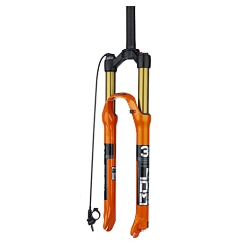 Tenedores de bicicleta de montaña : Horquilla de suspensión neumática para bicicleta de montaña 26 27, 5 29 Horquilla MTB 100 mm Recorrido 28, 6 mm Tubo recto Horquilla delantera para bicicleta Bloqueo remoto QR 9 mm (Color : Orange, Size