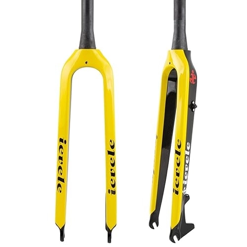Tenedores de bicicleta de montaña : Horquilla rígida MTB de Fibra de Carbono 26 / 27, 5 / 29 Freno de Disco Horquilla de Bicicleta de montaña Horquilla Delantera de Bicicleta cónica de 1-1 / 2" QR 0.354 in (Color: Geel, tamaño: 29'')