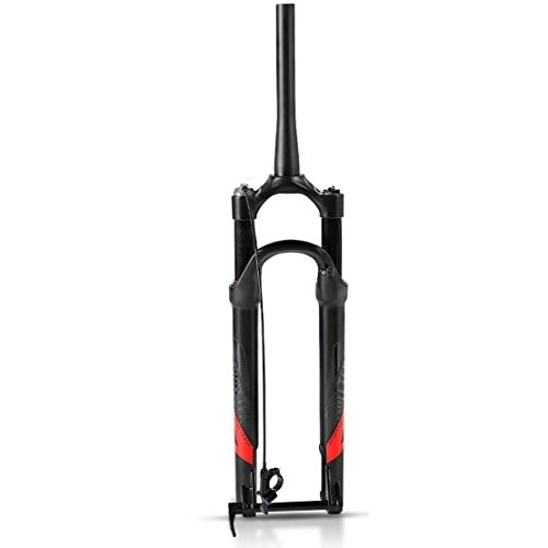 Tenedores de bicicleta de montaña : Horquillas de Bicicleta Tubo Cónico Aire Suspensión Bloqueo de Hombro Bicic de Montaña MTB Horquilla, Black-Red, 29