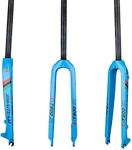 Tenedores de bicicleta de montaña : LIMQ MTB Bike Full Carbon Fiber Mountain Bike Road Bike Horquillas Tubo Recto 300 * 28.6mm Horquilla Rígida De Freno De Disco, Blue