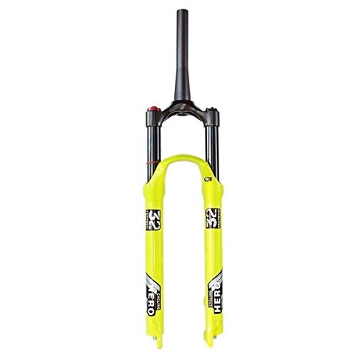 Tenedores de bicicleta de montaña : MTB Horquilla de suspensión para bicicleta Freno de disco Amortiguador de aire amarillo Horquilla para bicicleta Horquilla para bicicleta de montaña Horquilla de liberación rápida Bloqueo manual / remo