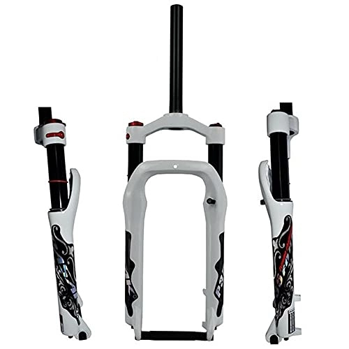 Tenedores de bicicleta de montaña : QHY Air Bike Suspensión Horquilla Aleación De Aluminio ABS Bloqueo para 4.0" Neumático Snow Mountain Bike 20 Pulgadas Fat Bicicleta, Shouldercontrol 1-1 / 8" QR 9X135MM (Color : Air Gloss White)