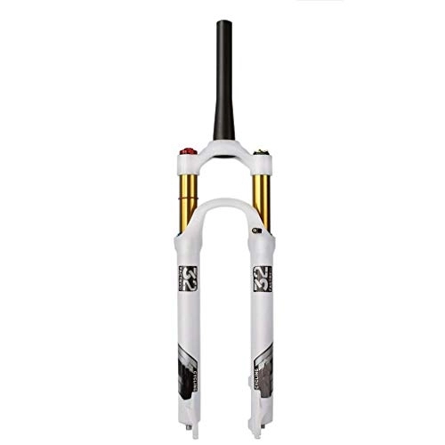 Tenedores de bicicleta de montaña : TYXTYX Horquilla de suspensión de aleación de magnesio de 26 / 27, 5 / 29 Pulgadas, Freno de Disco de Horquilla Delantera con Amortiguador de Bicicleta de montaña (Blanco)