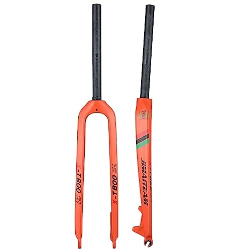 Mountain Bike Fork : 1-1 / 8" 26 / 27.5 / 29" Carbon Fiber Rigid Disc Brake MTB Fork 28.6mm Threadless Straight Tube Superlight Mountain Bike Hard Front Fork (Color : Orange, Size : 27.5in)