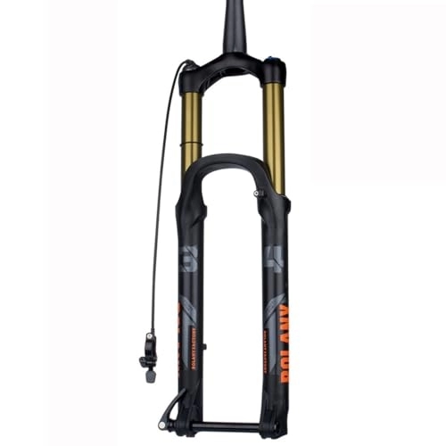 Mountain Bike Fork : 26 / 27.5 / 29 Inch Mountain Bike Air Shock Suspension Fork 1-1 / 2" Tapered Steerer Rebound Adjust Manual / Remote Lockout 155mm Travel Disc Brake Thru Axle 100mm*15mm ( Color : B Gold , Size : 26inch )