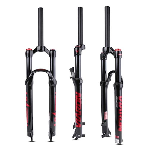Mountain Bike Fork : 26 27.5 29 Inch Suspension Fork, Bike Air Forks, Cycling Straight Tube Shoulder Control MTB Shock Absorber Unisex's Travel 100mm Air Fork Red-26IN