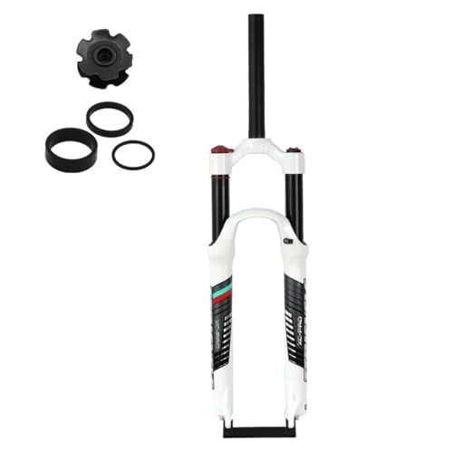 Mountain Bike Fork : 26 / 27.5 / 29inch Bicycle Air Suspension Fork, Straight Tube Shoulder Control Mountain Fork Magnesium Alloy 1-1 / 8" Black (Color : White, Size : 27.5 inch)