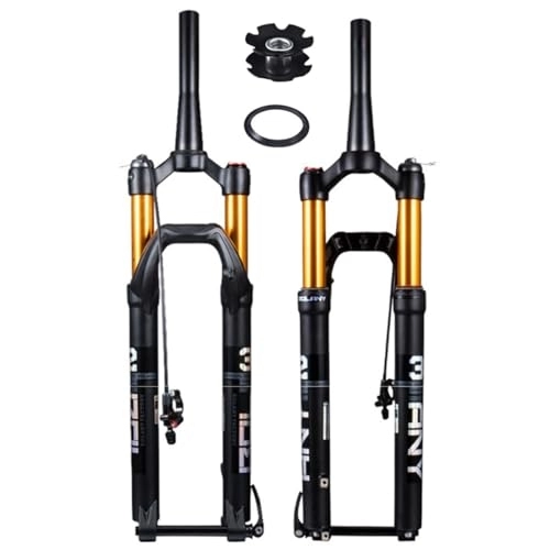 Mountain Bike Fork : 27.5 Inch Mountain Bike Suspension Fork MTB Bicycle Front Forks Travel 120mm 1-1 / 8" Tapered Tube Disc Brake Thru Axle 100×15mm Manual Remote Lockout (Color : Gold remote, Size : 27.5inch)