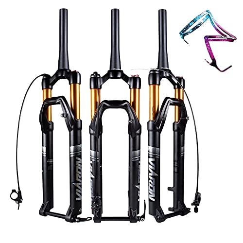 Mountain Bike Fork : aiNPCde 27.5 29 inch MTB Air Suspension Fork Mountain Bike 1-1 / 8" Tapered Shock-absorbing Air Pressure Front Fork Tube Axle 15 mm × 100 mm (Color : Tapered-Remote, Size : 27.5 inch)