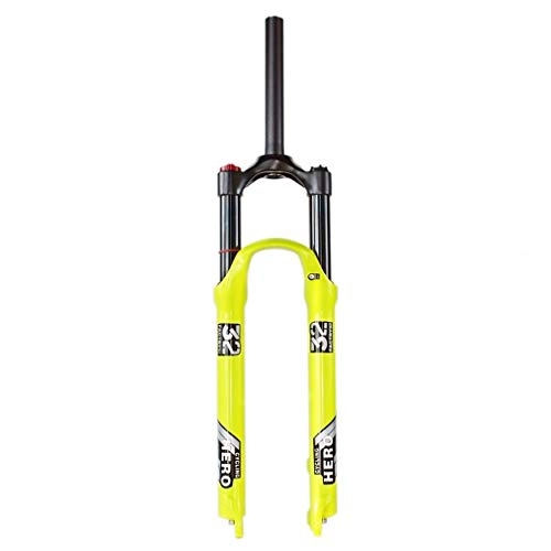 Mountain Bike Fork : aiNPCde MTB Bicycle Air Fork Suspension 26 / 27.5 / 29 Inch, Magnesium Alloy Suspension Fork Straight Tube / cone Tube Yellow 100 Mm Stroke (Color : Straight Manual lockout, Size : 29)