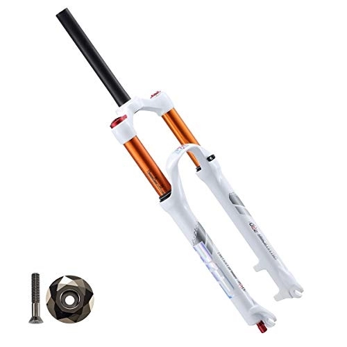Mountain Bike Fork : aiNPCde White Suspension Fork MTB 26" 27.5 Inch Double Air Chamber, for Mountain Bicycle, XC Offroad Bikes, Road Cycling (Size : 26 inches)