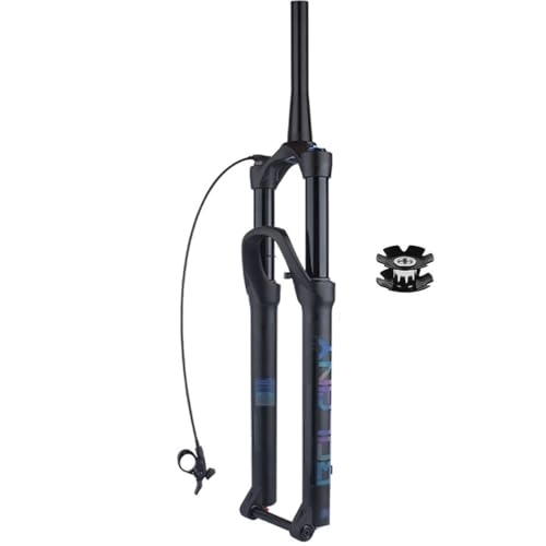 Mountain Bike Fork : Air Suspension Forks Thru Axle 15x100mm 120mm Travel Tapered Tube Bicycle Front Fork With Damping Mountain Bike Front Forks Disc Brake Remote Lockout (Color : Black, Size : 27.5inch) (Black 29i