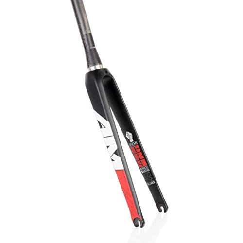 Mountain Bike Fork : AM / R9 Road Bike Suspension Front Fork, 700C Ultra-lightweight Carbon Fiber Cone Tube Rigid Hard Fork (black / red)