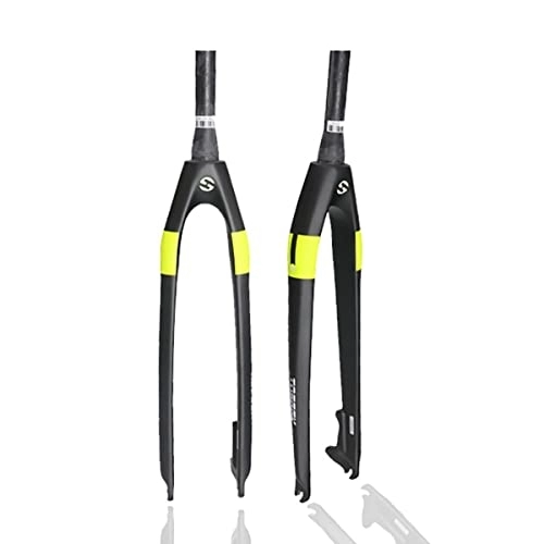 Mountain Bike Fork : Asiacreate 26” / 27.5“ / 29“ MTB Rigid Forks 1-1 / 2'' Tapered Tube Disc Brake Full Carbon Fiber Rigid Forks QR 9mm Offset 45mm Mountain Bike Front Fork (Color : Yellow, Size : 27.5'')