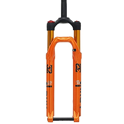 Mountain Bike Fork : Bicycle Fork Mountain Bike Straight Tube Barrel Axle Version Front Fork Damping Rebound 27.5 29 Inch Air Pressure 100 * 15mm (Color : Orange, Size : 29 inch)