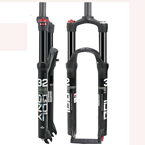Mountain Bike Fork : Bicycle MTB Suspension Fork, Mountain Bike Cycling Front Suspension Fork, Straight Steerer Front Fork, Double Air Chamber System, Suspension Air Fork, Aluminum Alloy Pneumatic System, Black-27.5In