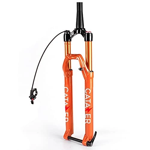 Mountain Bike Fork : CATAZER Bike Air Suspension Fork, 27.5 / 29 Inch MTB Fork 140mm Travel, Tapered Tube 1-1 / 8 and 1-1 / 2 Mountain Bike Fork Thru Axle 15mm×100mm with Rebound Damping (Orange-Remote-Lockout, 29")