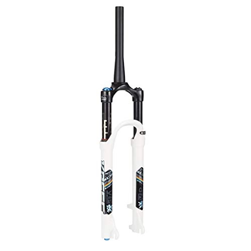 Mountain Bike Fork : CHICTI 26" 1-1 / 8" Suspension Fork, MTB Mountain Bike Aluminum Alloy Cone Disc Brake Damping Adjustment Travel 100mm Black&White Cycling (Color : White, Size : 26inch)