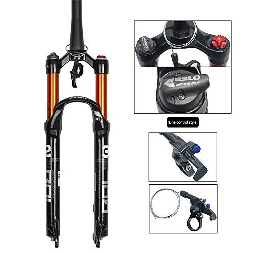 Mountain Bike Fork : CHUDAN Mountain bike suspension fork, 26 / 27.5 / 29 inch pneumatic shock absorbers magnesium alloy Suspension front fork downhill Inner tube wire control, Travel distance: 100mm, A, 29in