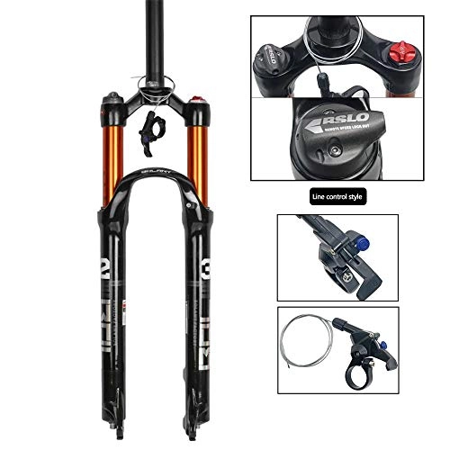 Mountain Bike Fork : CHUDAN Mountain bike suspension fork, 26 / 27.5 / 29 inch pneumatic shock absorbers magnesium alloy Suspension front fork downhill Inner tube wire control, Travel distance: 100mm, B, 27.5in