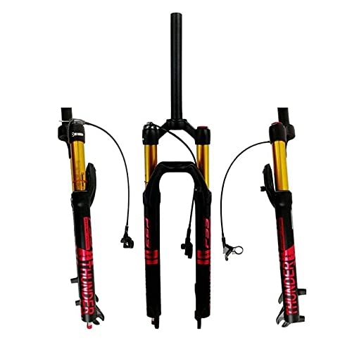Mountain Bike Fork : Damping Mountain Bike Front Fork Bicycle Fork For Disc Brakes Cable Control Hub 120Mm Straight Tube Wire control, Red, 27.5