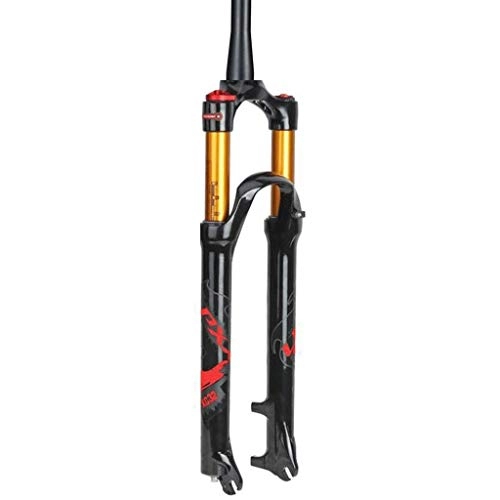 Mountain Bike Fork : DZGN Mountain bike suspension fork 26 27.5 29 inch travel 100mm air fork cone tube 1-1 / 2"XC bicycle QR hand control remote control MTB, A-Red, 29in
