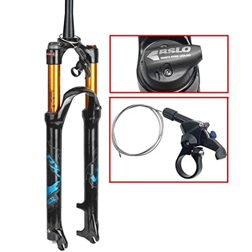 Mountain Bike Fork : DZGN Mountain bike suspension fork 26 27.5 29 inch travel 100mm air fork cone tube 1-1 / 2"XC bicycle QR hand control remote control MTB, B-Blue, 29in