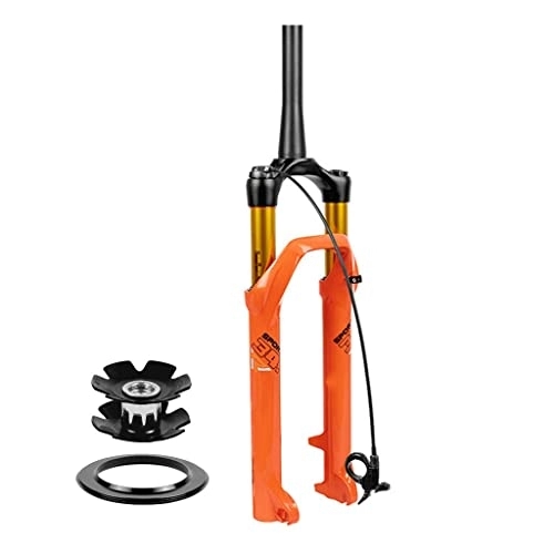Mountain Bike Fork : Front Forks For Mountain Bike 26, Remote / Manual Lockout Tapered Tube Bicycle Air Suspension Fork Disc Brake MTB Accessories (Color : Orange Remote Lockout, Size : 27.5)