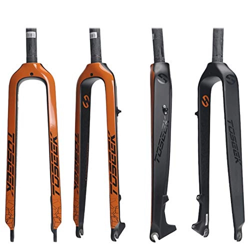 Mountain Bike Fork : Full Carbon Fiber Bike Rigid Fork, 1-1 / 8" Threadless MTB Front Fork-Threadless Straight Tube Superlight Mountain Bike Front Forks 26 / 27.5 / 29 / '', Orange, 26‘’