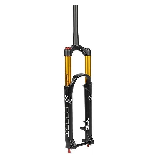 Mountain Bike Fork : HIMALO DH MTB Double Air Fork 27.5 / 29 Mountain Bike Suspension Fork Travel 160mm Rebound Adjustable Manual Lockout 1-1 / 2'' Tapered Fork Boost 110 * 15mm Thru Axle (Color : Gold, Size : 27.5'')