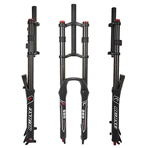 Mountain Bike Fork : HSQMA Downhill Mountain Bike Suspension Fork 26 / 27.5 / 29 DH MTB Air Fork Travel 130mm Rebound Adjust Straight Double Crown Front Fork Manual Lockout QR 9mm (Color : Black, Size : 27.5'')