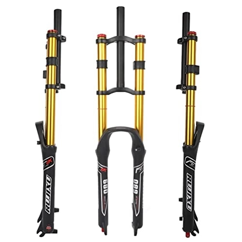 Mountain Bike Fork : HSQMA Downhill Mountain Bike Suspension Fork 26 / 27.5 / 29 DH MTB Air Fork Travel 130mm Rebound Adjust Straight Double Crown Front Fork Manual Lockout QR 9mm (Color : Gold, Size : 26'')