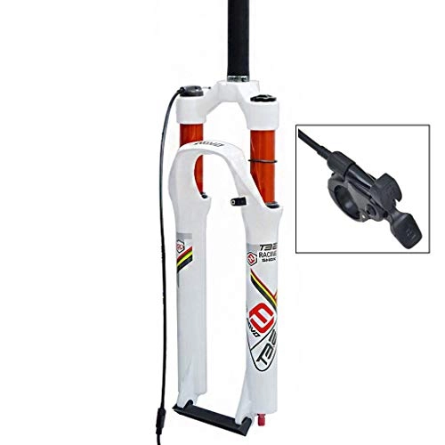 Mountain Bike Fork : HWL Suspension Fork 26 27.5 29 Inch Bike Forks, Bicycle Remote Control Cycling Straight Tube Unisex's Disc Brake Travel 100mm (Color : White, Size : 26 inch)