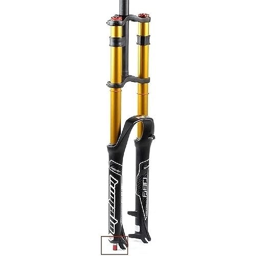 Mountain Bike Fork : JAMJII MTB Bicycle Fork 27.5 29 Inch Double Shoulder Control Downhill Suspension DH Air Pressure Rades Pipe Ultra-Light Bicycle Shock Absorber Rebound Adjust, Gold, 26inch